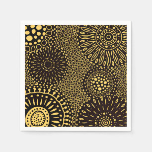 Serviette En Papier Papier floral vintage noir et or