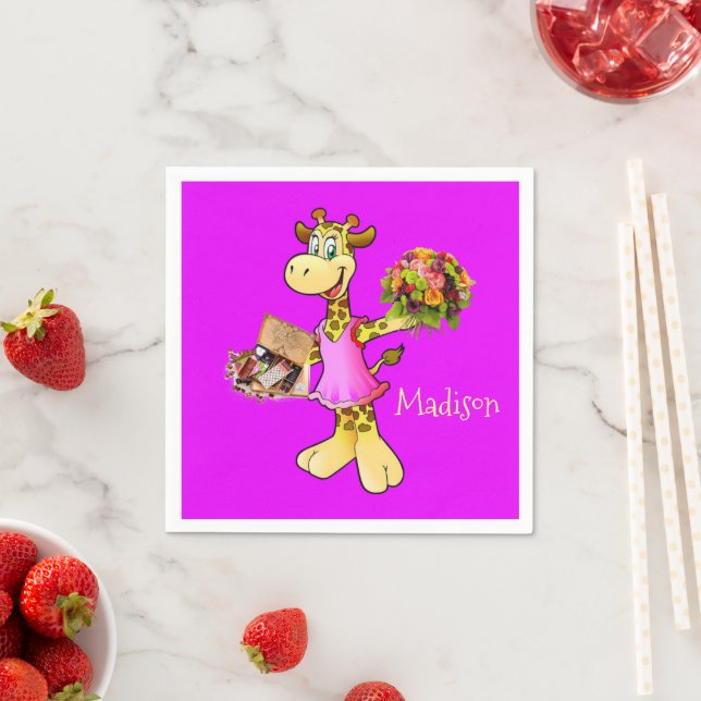 Serviette En Papier Papier, Giraffe Floral Violet (En situation)