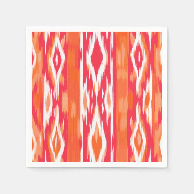 Serviette En Papier Papier Ikat Design Napkins orange et rose (Devant)