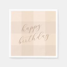 Papier Joyeux Anniversaire Script Gingham Neutre M