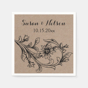 Serviette En Papier Papier Kraft vintage fleuri mariage
