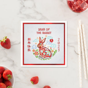 Serviette En Papier Papier lapin chinois 2023 Rouge Foil