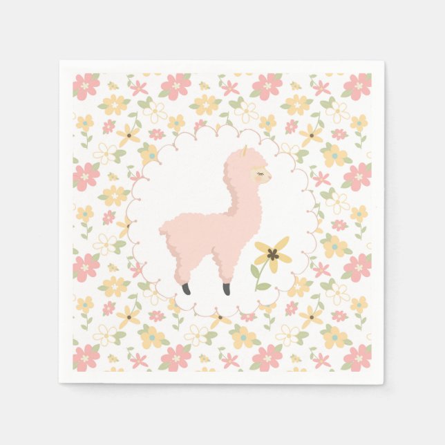 Serviette En Papier Papier Llama rose Napkin (Devant)
