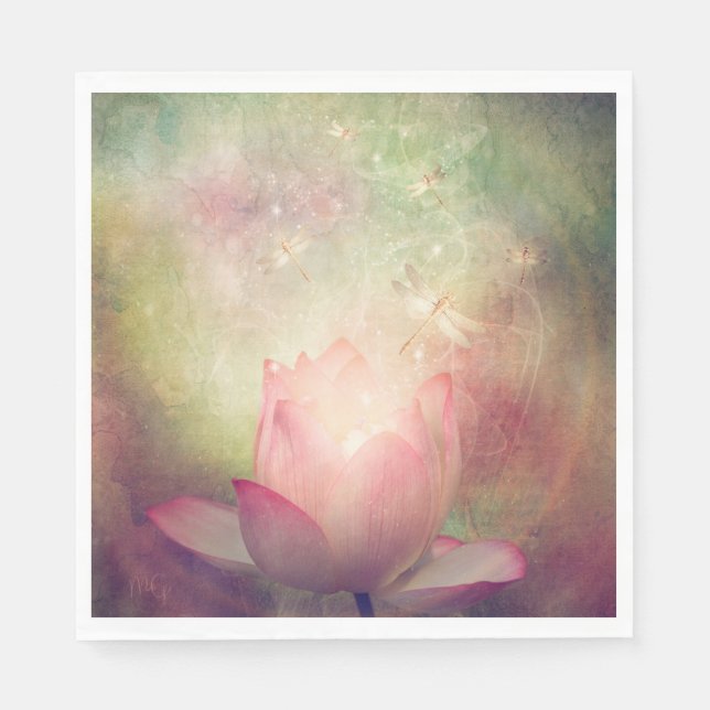 Serviette En Papier Papier Lotus et libellules Napkin (Devant)