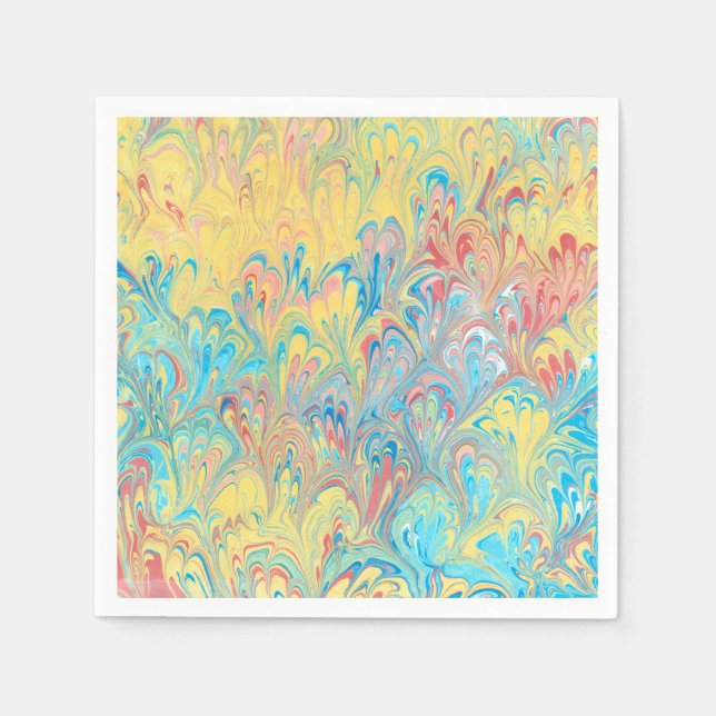 Serviette En Papier Papier marbré en plumes de paon florentin serviett (Devant)