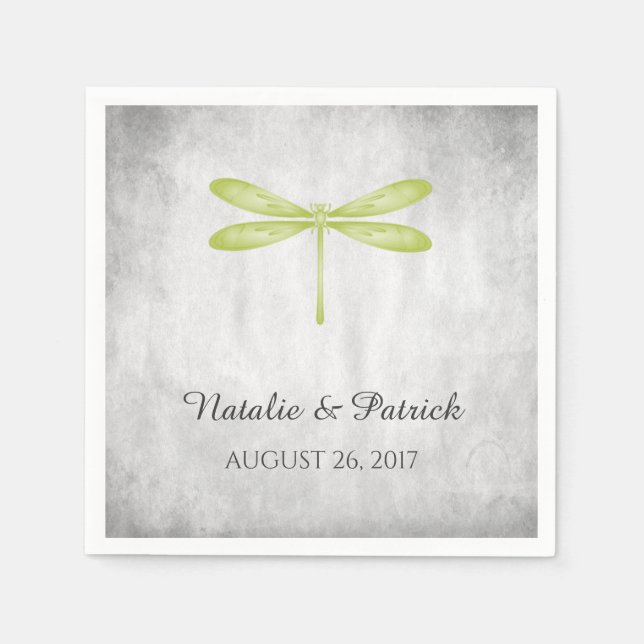 Serviette En Papier Papier Mariage à libellules vertes (Devant)