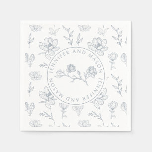 Serviette En Papier Papier mariage bleu blanc monogramme