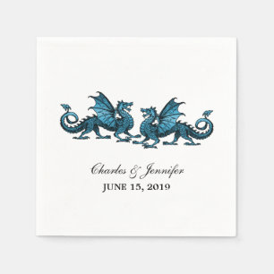 Serviette En Papier Papier Mariage Bleu Élégant Dragons