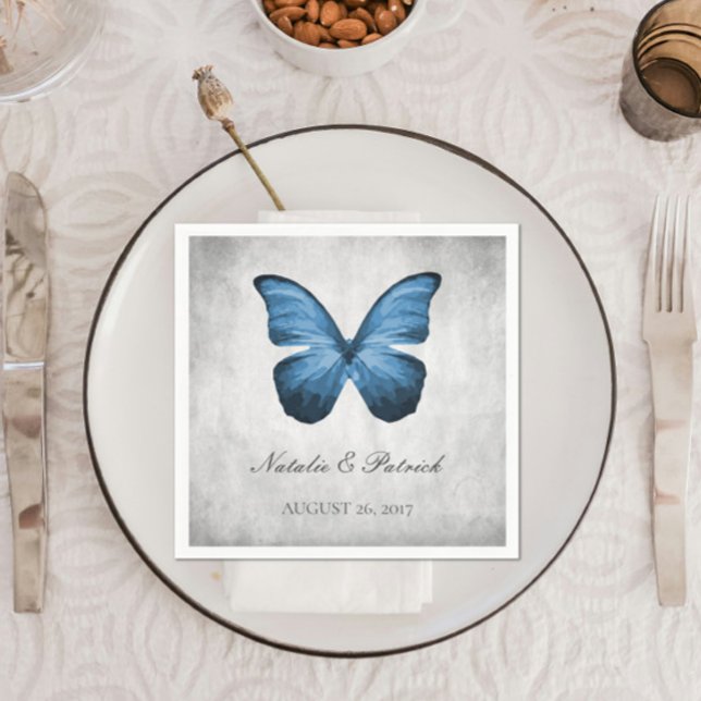 Serviette En Papier Papier Mariage bleu papillon (Blue Butterfly Wedding Paper Napkins)
