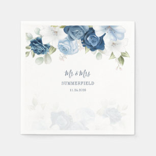 Serviette En Papier Papier Mariage botanique bleu Dusty Floral