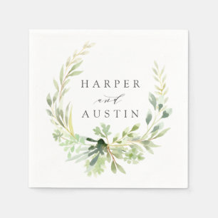Serviette En Papier Papier Mariage Botanique de la couronne verte