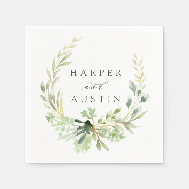 Serviette En Papier Papier Mariage Botanique de la couronne verte (Devant)
