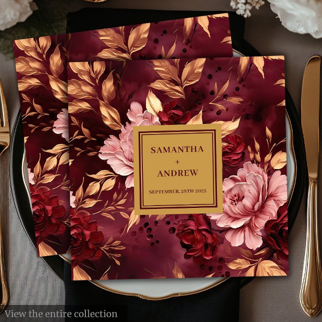 Serviette En Papier Papier Mariage Burgundy Bleu Moderne (Modern Burgundy Blush Gold Wedding Paper Napkins)