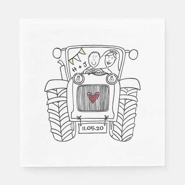 Serviette En Papier Papier Mariage campagnard Tracteur personnalisé (Devant)