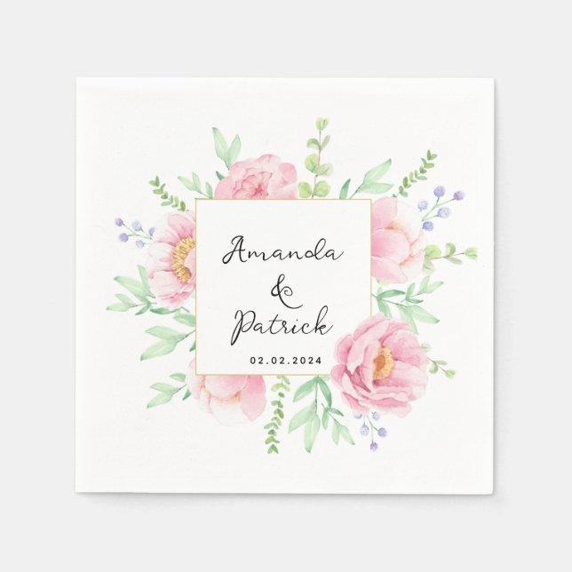 Serviette En Papier Papier Mariage couleur rose Peony (Devant)