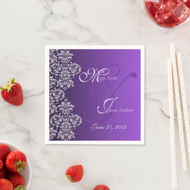 Serviette En Papier Papier Mariage Damask Royal Purple (En situation)