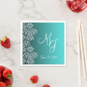 Serviette En Papier Papier Mariage Damask Turquoise