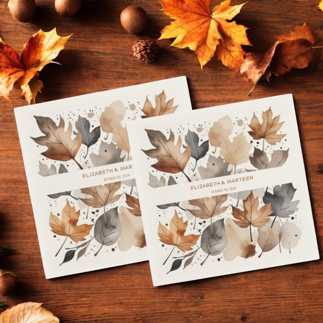 Serviette En Papier Papier Mariage d'automne gris Brown feuille d'érab (Créateur téléchargé)