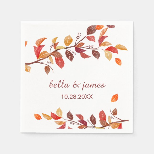 Serviette En Papier Papier Mariage de automne feuille à la branche d'a (Devant)