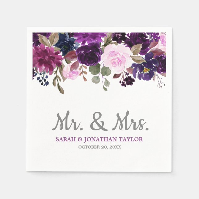 Serviette En Papier Papier Mariage de Boho Floral Lavender violet Napk (Devant)