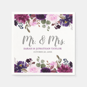 Serviette En Papier Papier Mariage de Boho Floral Lavender violet Napk