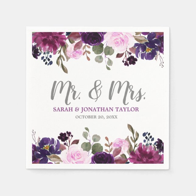 Serviette En Papier Papier Mariage de Boho Floral Lavender violet Napk (Devant)