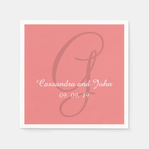 Serviette En Papier Papier Mariage de corail clair Monogramme