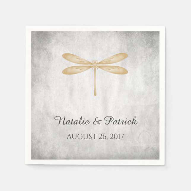 Serviette En Papier Papier Mariage de libellules d'or (Devant)