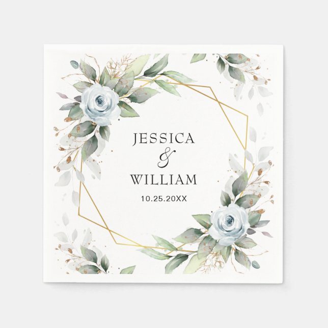 Serviette En Papier Papier Mariage Dusty Blue Floral (Devant)