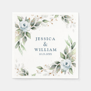 Serviette En Papier Papier Mariage Dusty Blue Floral