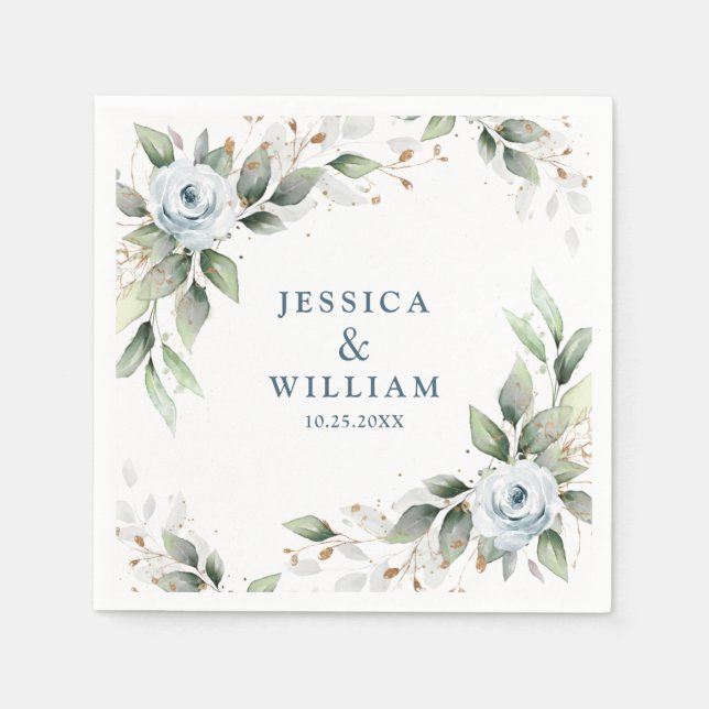 Serviette En Papier Papier Mariage Dusty Blue Floral (Devant)