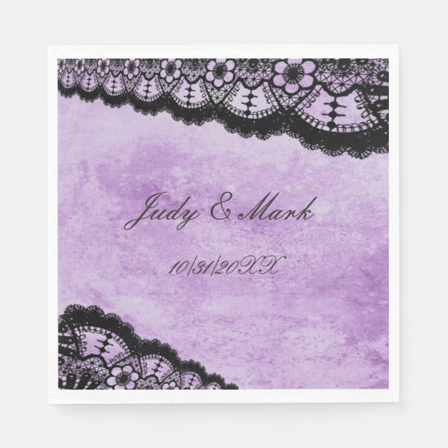 Serviette En Papier Papier Mariage en dentelle noire gothique violet G (Devant)