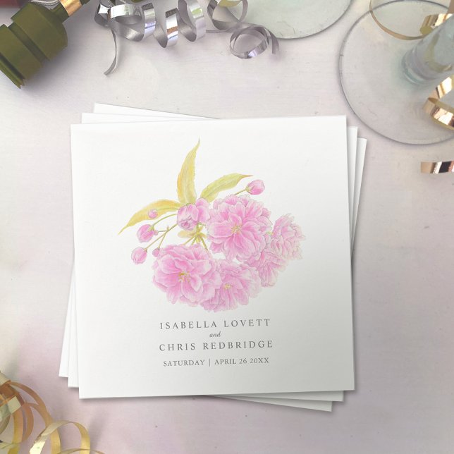 Serviette En Papier Papier mariage en fleurs de cerisier rose (Créateur téléchargé)