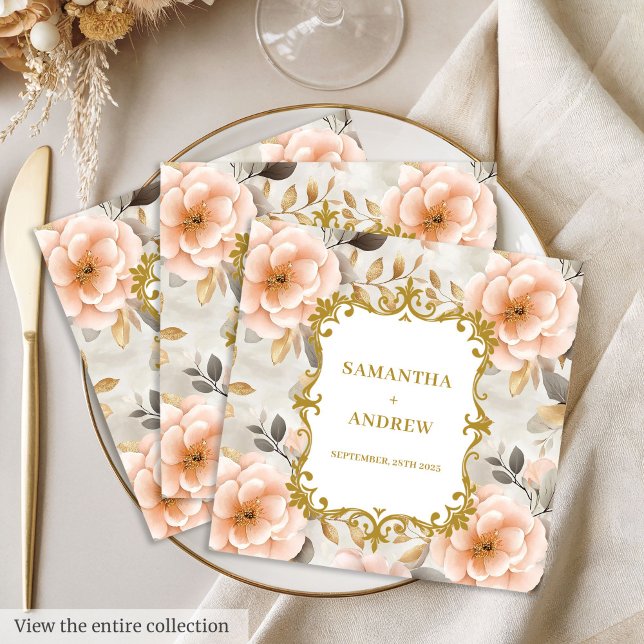 Serviette En Papier Papier Mariage en or Bleu (Pretty Blush Gold Wedding Paper Napkins)