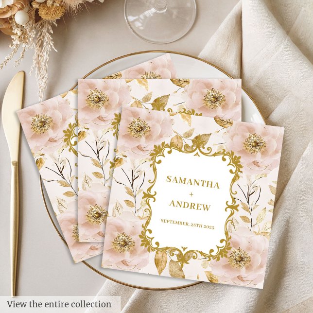 Serviette En Papier Papier Mariage en or brillant (Lush Blush Gold Wedding Paper Napkins)