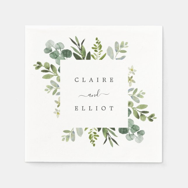 Serviette En Papier Papier Mariage Eucalyptus Green Foliing (Devant)