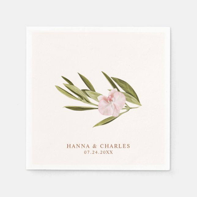 Serviette En Papier Papier Mariage Eucalyptus vert rose orchidée (Devant)