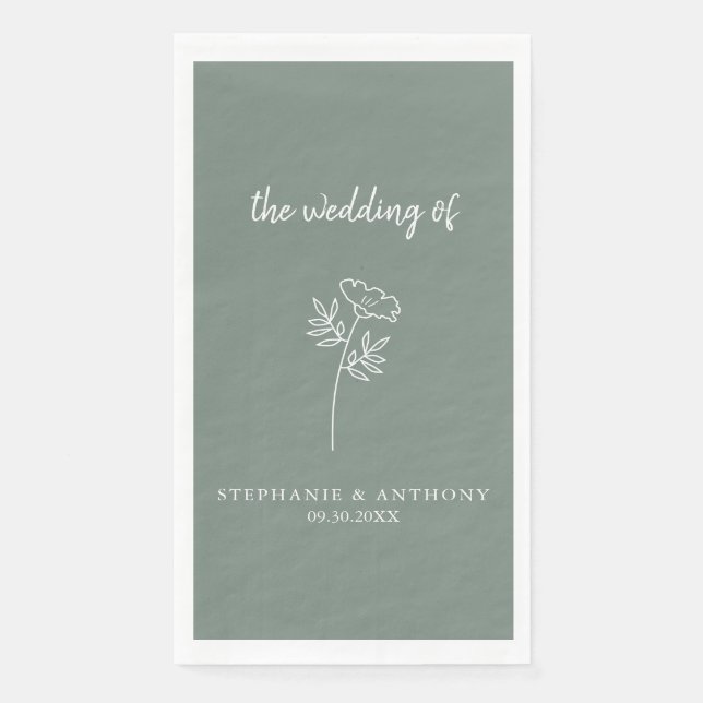 Serviette En Papier Papier Mariage Fleur sauvage vert Sage (Devant)