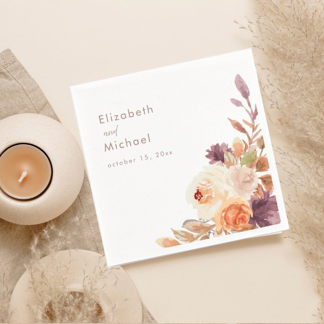 Serviette En Papier Papier Mariage floral Blush & Plum Fall (Créateur téléchargé)
