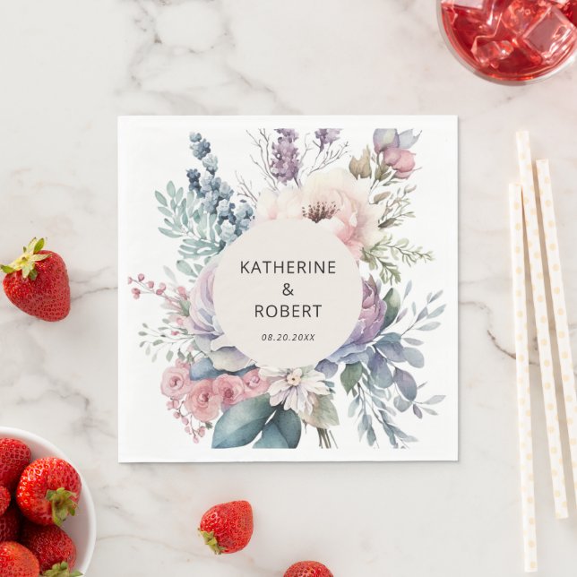 Serviette En Papier Papier Mariage floral Pastel Garden (En situation)