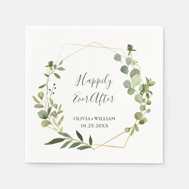 Serviette En Papier Papier Mariage géométrique Eucalyptus moderne (Devant)