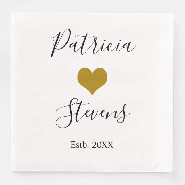 Serviette En Papier Papier Mariage Gold Heart moderne et élégant (Devant)