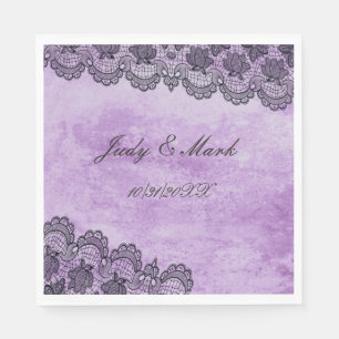 Serviette En Papier Papier Mariage gothique noir dentelle violet