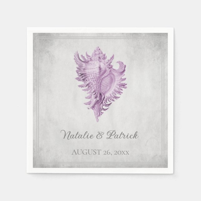 Serviette En Papier Papier Mariage Magenta Conch Shell (Devant)