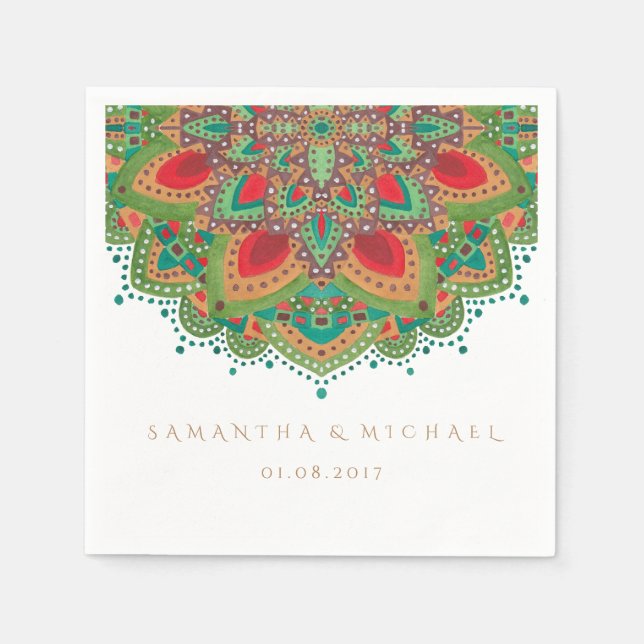 Serviette En Papier Papier Mariage Mandala vert Napkin (Devant)