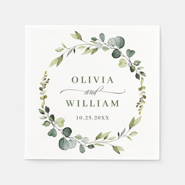 Serviette En Papier Papier Mariage moderne Eucalyptus Wreath Cadre Boh (Devant)
