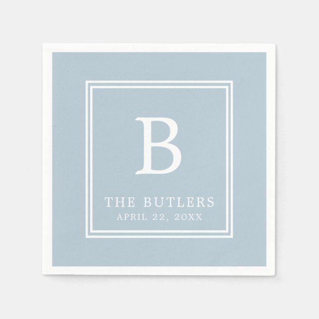 Serviette En Papier Papier Mariage Monogramme bleu Dusty (Devant)