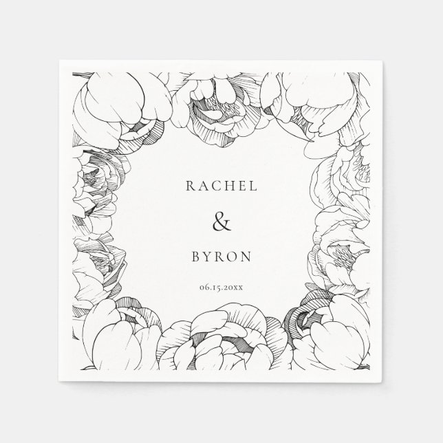 Serviette En Papier Papier mariage noir et blanc (Devant)