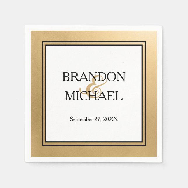Serviette En Papier Papier Mariage noir or Napkin (Devant)