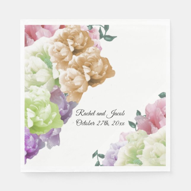 Serviette En Papier Papier Mariage Peonies multicolores (Devant)